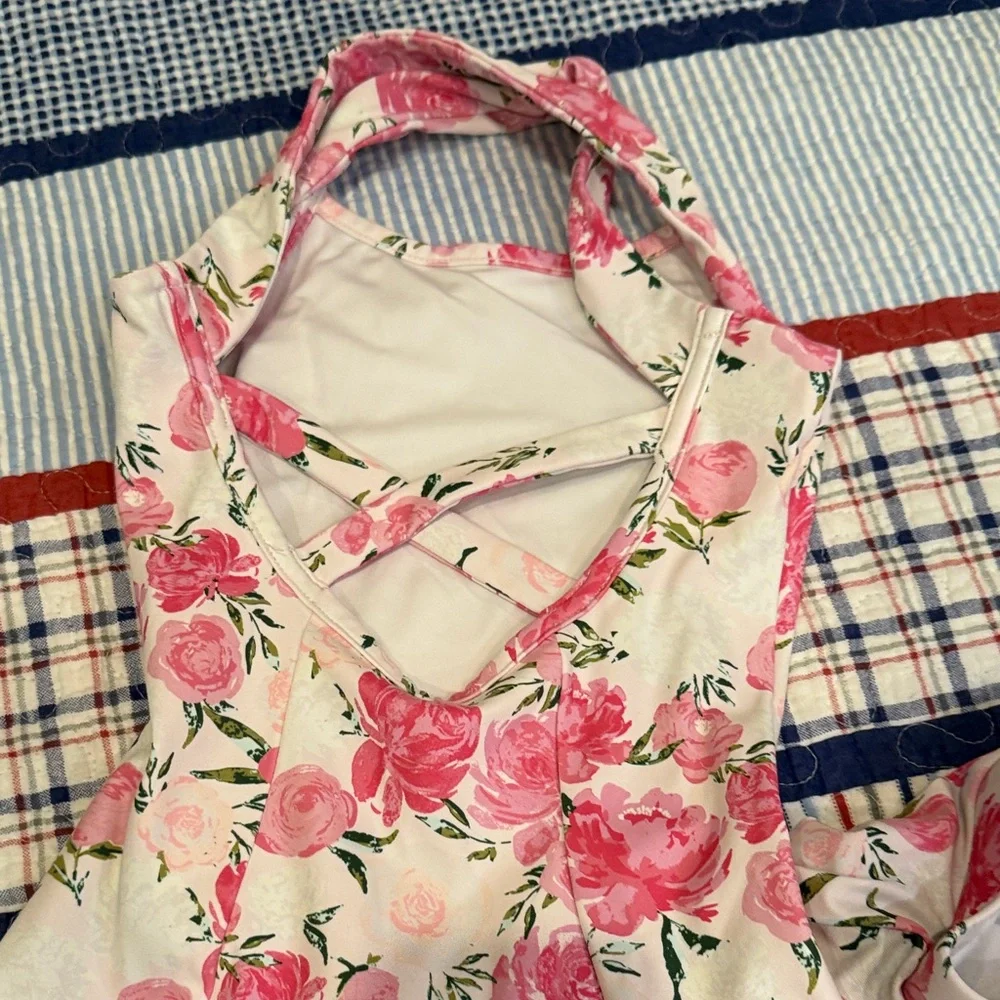 SweetHoney Pink Floral leotard with matching skirt - Picture 3 of 4